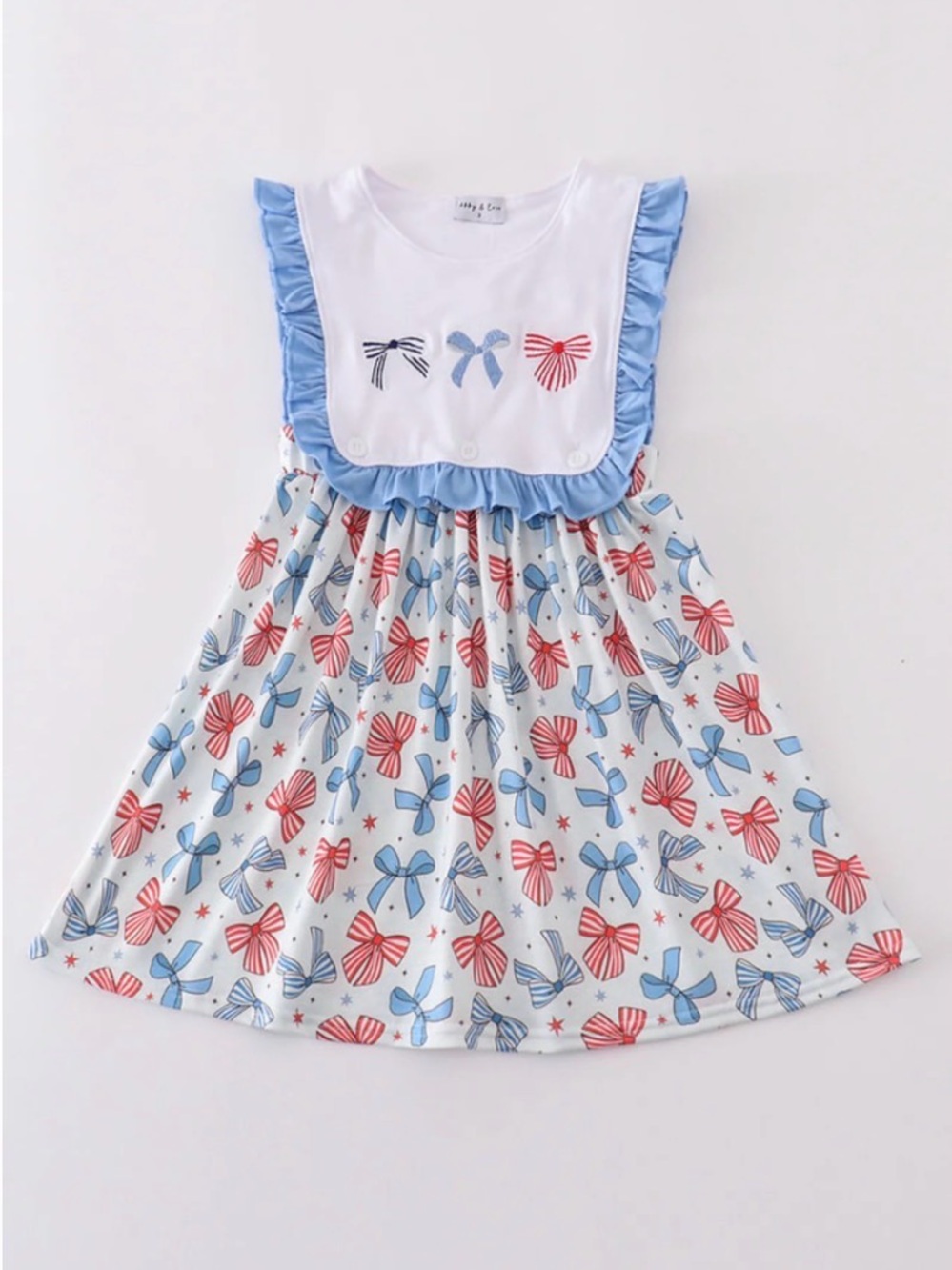 NEW - Abby & Evie - Americana Patriotic Bow Embroidered Ruffle Cotton Dress - 4